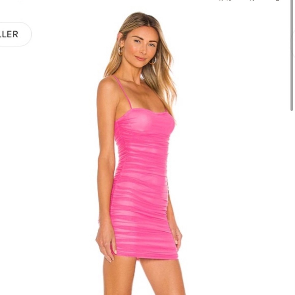 NWT Superdown Emmie Mesh Mini Dress Hot Pink Ruched Mesh Bodycon Revolve Sz XS